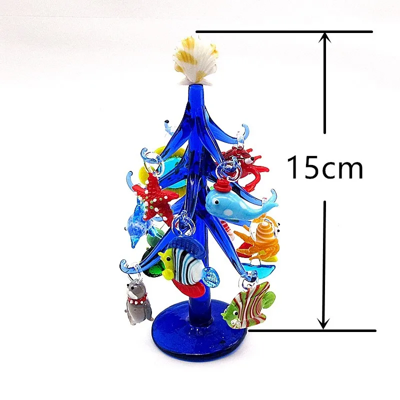Main bleu foncé en verre de Murano forme d'arbre de Noël ornement maison décoration d'aquarium avec pendentif figurine animal marin T200709