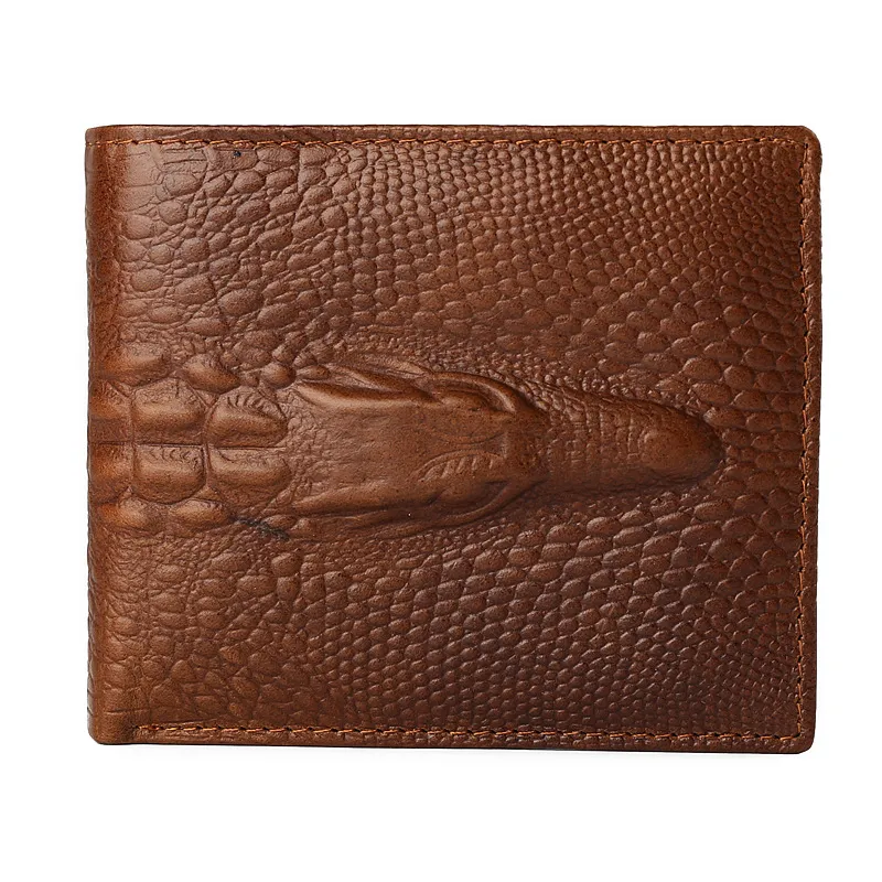 Högkvalitativ mode kort bifold handväska 3D krokodil hud svartbrun män äkta läder designer plånböcker229s335o
