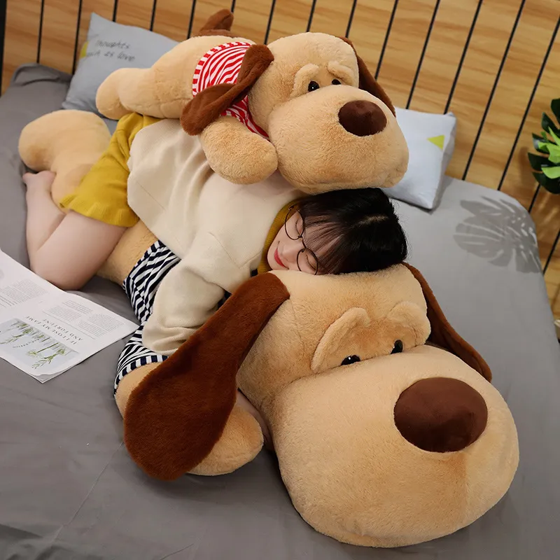 1 st 7090 cm jättestorlek mjuk liggande hund plysch leksaker fyllda djur sömn kudde kudde dockor för barn baby födelsedag xmas gåvor m3847840