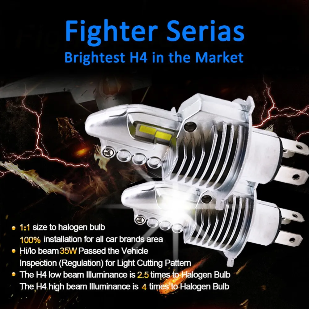 Fighter H4 LED Ampoule de moto Headlight 12V 24V 6500K 6000LM HIGH BASS BASH BLANCHE H17 LEDS FONCTIONNEMENT DE LAMPEUR DE LAMPE 1: 1 Taille Lumière originale