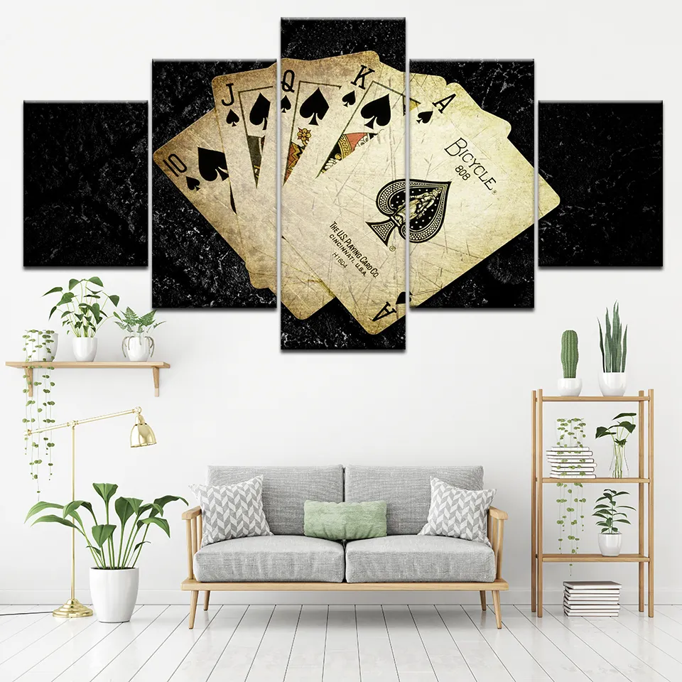 5 개의 패널 카드 포커 게임 사진 캔버스에 벽 예술 인쇄 현대 팝 아트 포스터 및 룸 장식 작품 8438651