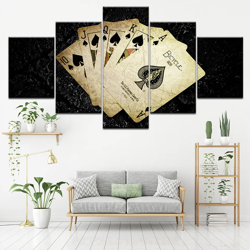 5 panneaux cartes jeu de poker photos impressions d'art mural sur toile affiches et impressions Pop Art modernes pour la décoration de la chambre Artwork8438651