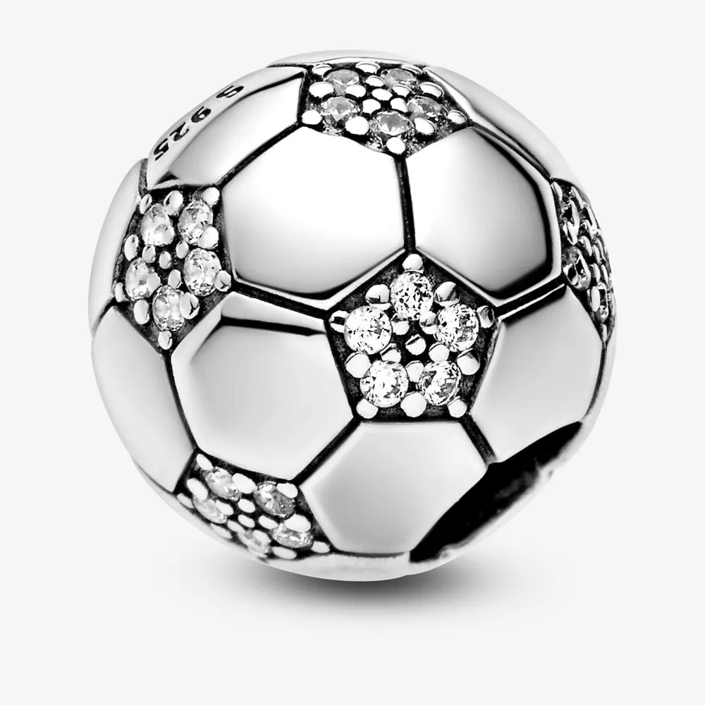 Fascini di calcio scintillanti in argento sterling 100% 925 adatti al braccialetto europeo originale con ciondoli moda donna gioielli di fidanzamento di nozze Acc303e