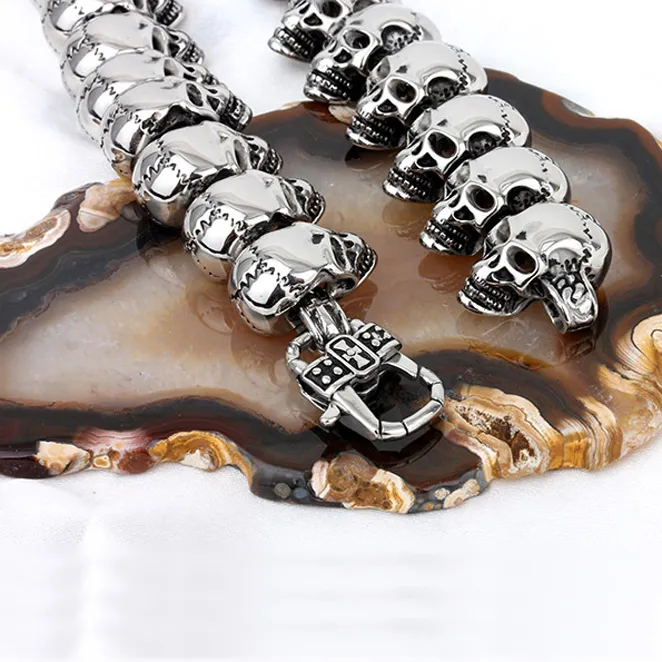 Тяжелая мужская стальная велосипедная байкерская цепочка с черепом, ожерелья в стиле панк-рок, хип-хоп, винтажное крутое готическое титановое ожерелье со скелетом из нержавеющей стали 262P