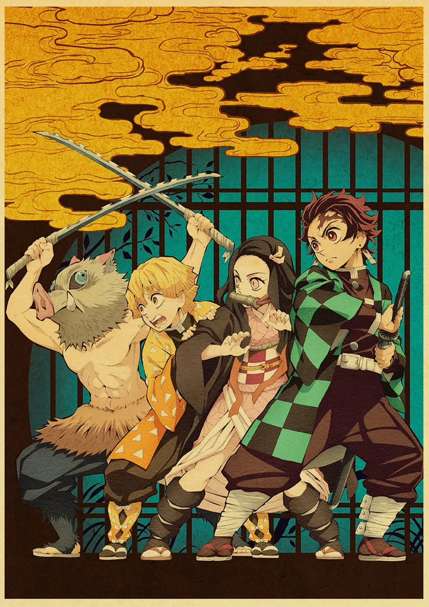 Kimetsu No Yaiba Tanjirou NezukoアニメポスターKraft Paper Vintage Poster