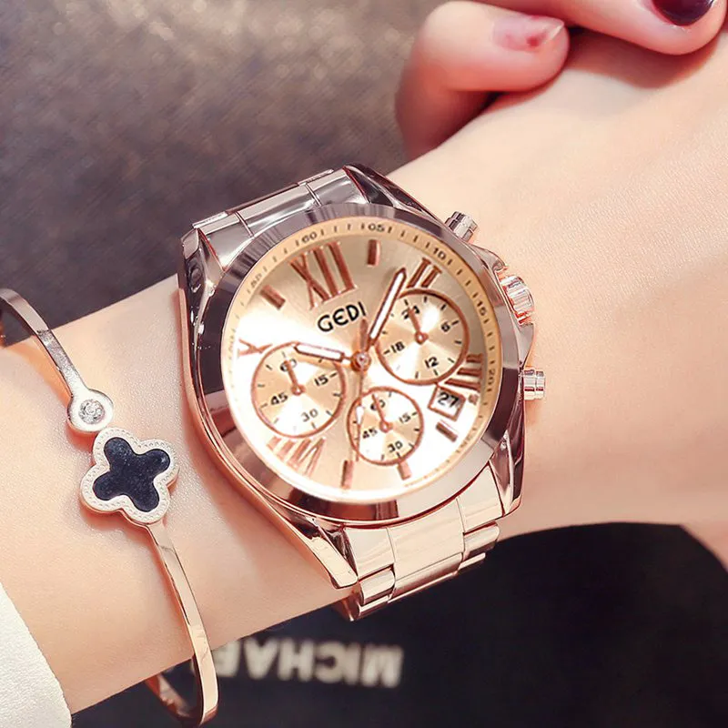 Top Marca de Luxo Rose Gold Mulheres Relógio Calendário À Prova D 'Água Exclusivo Quartz Business Dress Relógios para Feminino Golden Lady Relógio CX2002514