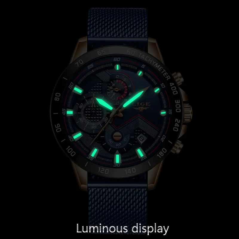 Lige Fashion Mens Watches Top Brand Luxury Wristwatch Quartz Cloctz Blue Watch Men Waterproof Sport Chronograph Relogio Masculino C2570