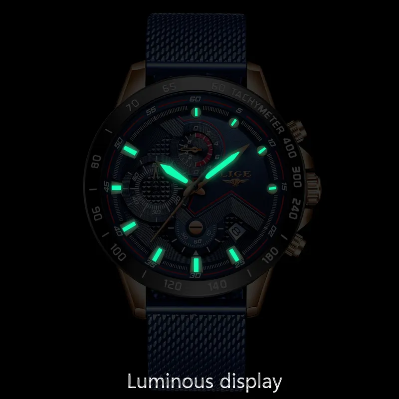 LIGE mode hommes montres haut de gamme montre-bracelet de luxe horloge à Quartz montre bleue hommes étanche Sport chronographe Relogio Masculino C279i