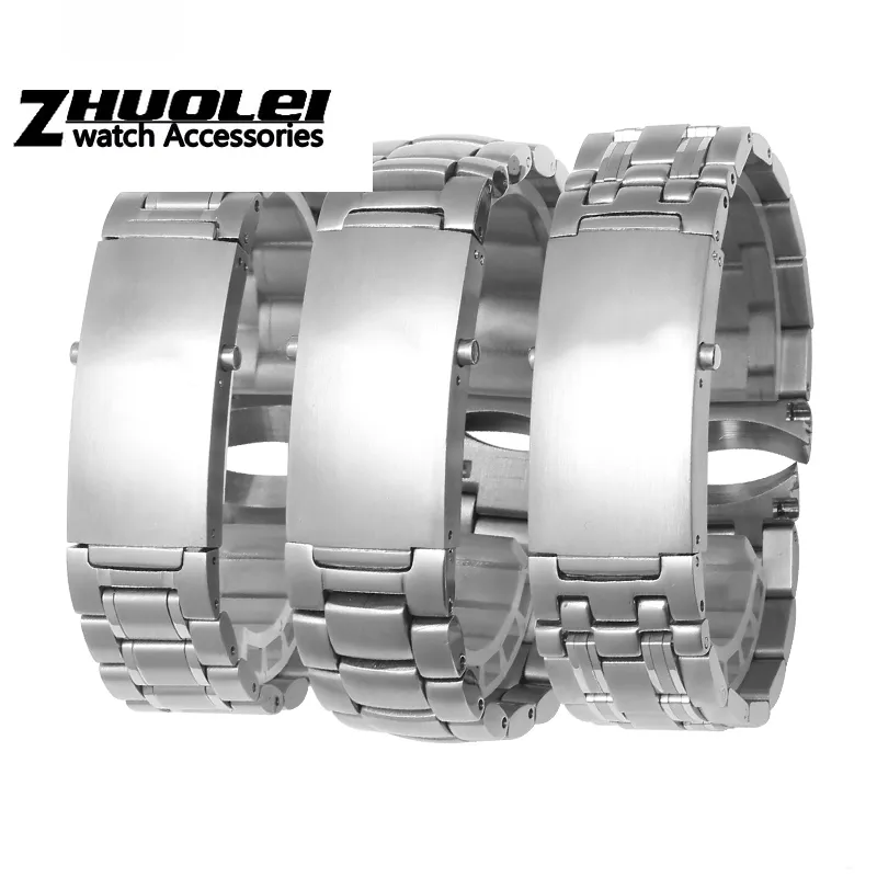 Para o-mega 007 pulseira 18mm 22mm 20mm prata aço inoxidável ligação sólida pulseira dobrável fecho de segurança masculino correa de rel294x