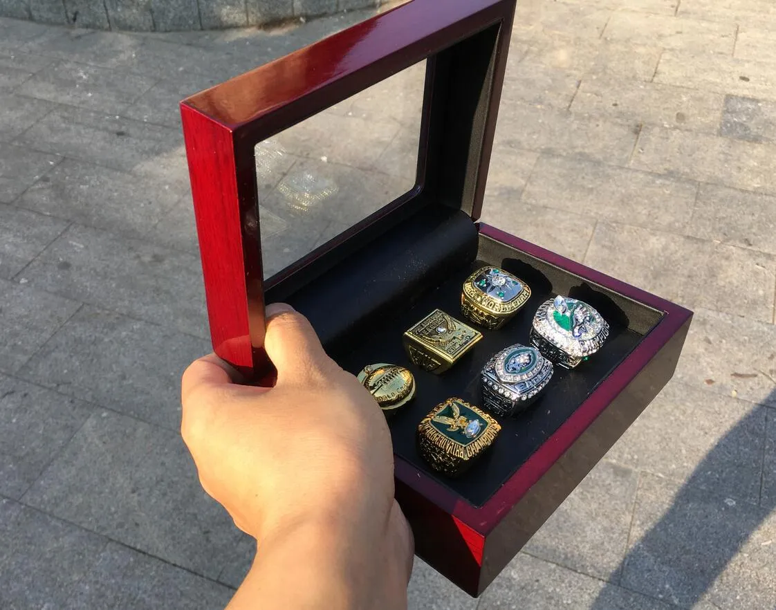 Philadelphia  American Football Team Champions Championship Ring Set With Wooden Box Souvenir Men Fan Gift 2019