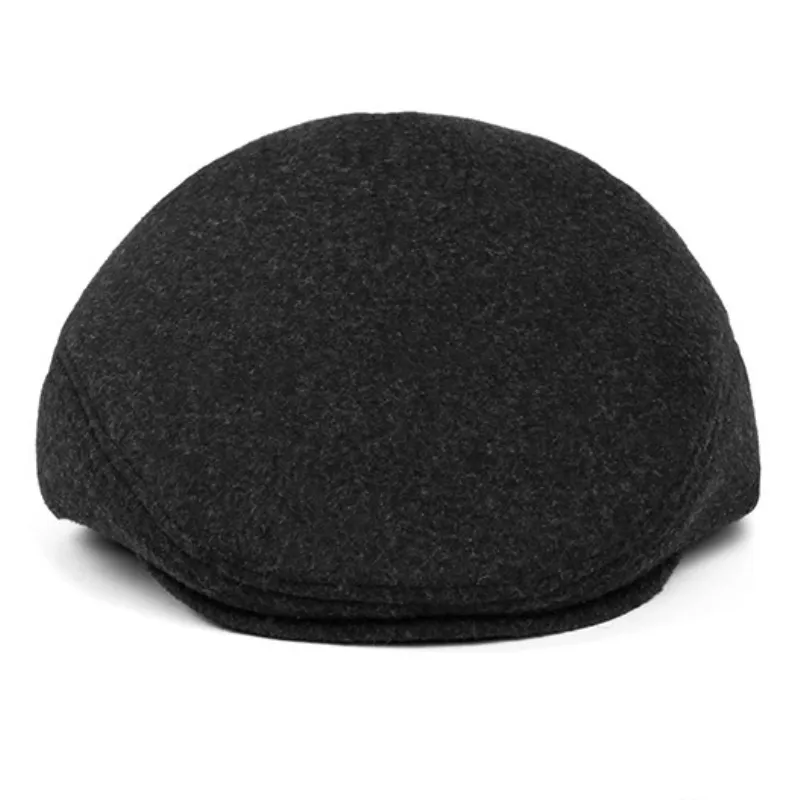 HT1405 Теплые зимние шапки с ушками, мужские береты в стиле ретро, однотонные черные шерстяные фетровые шапки для мужчин, толстая плоская кепка плюща вперед, папина шляпа T267u