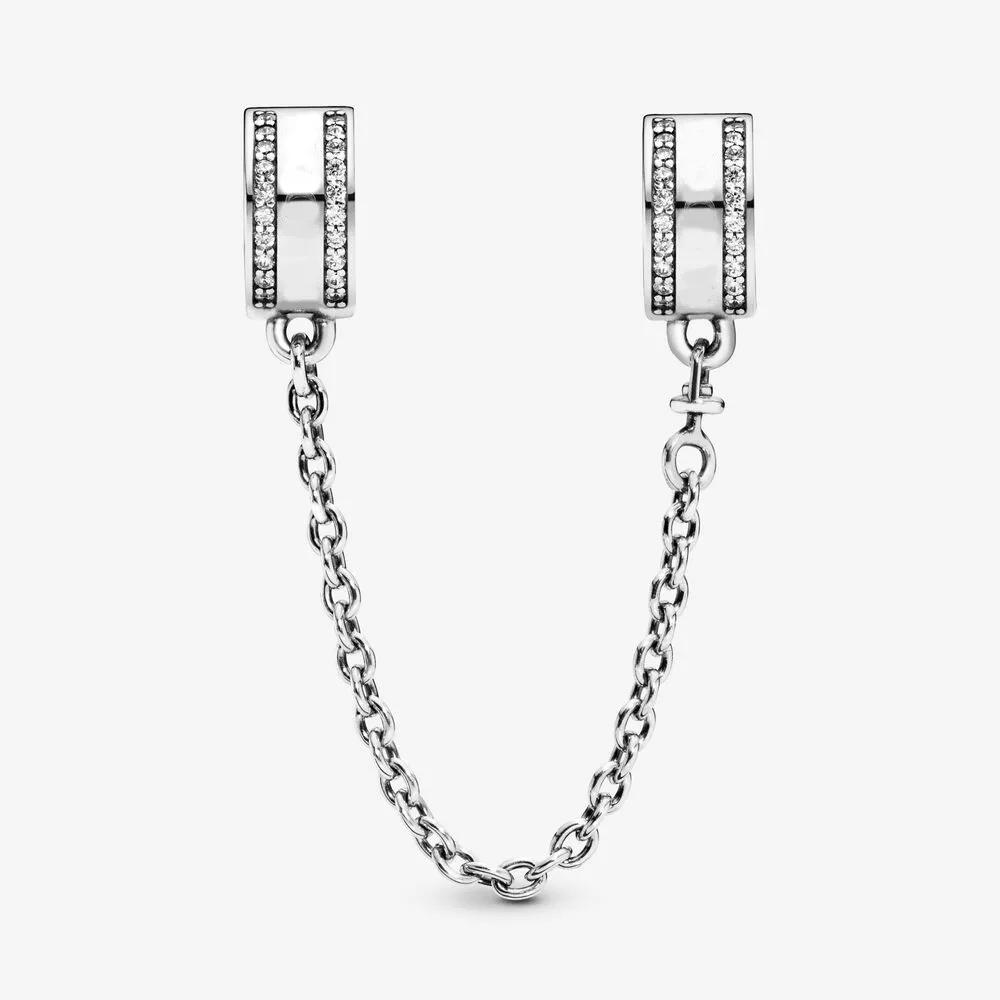 100 % 925 Sterling Silber Logo Sicherheitskette Clip Charms passen original europäische Charm-Armbänder Mode Frauen Hochzeit Schmuck Accessor261d