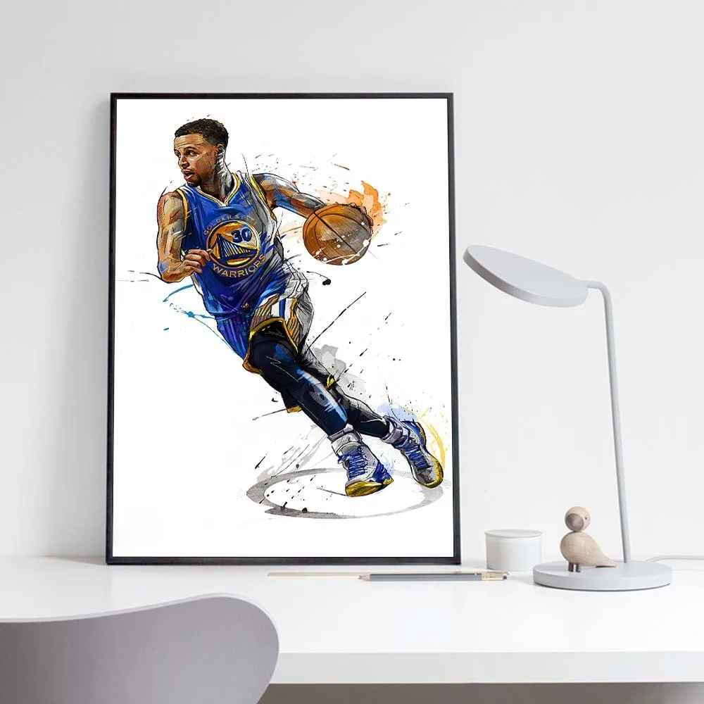 Duvar Art Canvas Posterler ve Baskılar Basketbol Yıldız Suluboya Boyama Oturma Odası İçin Duvar Resim Bedrooom dekorasyonu5979528