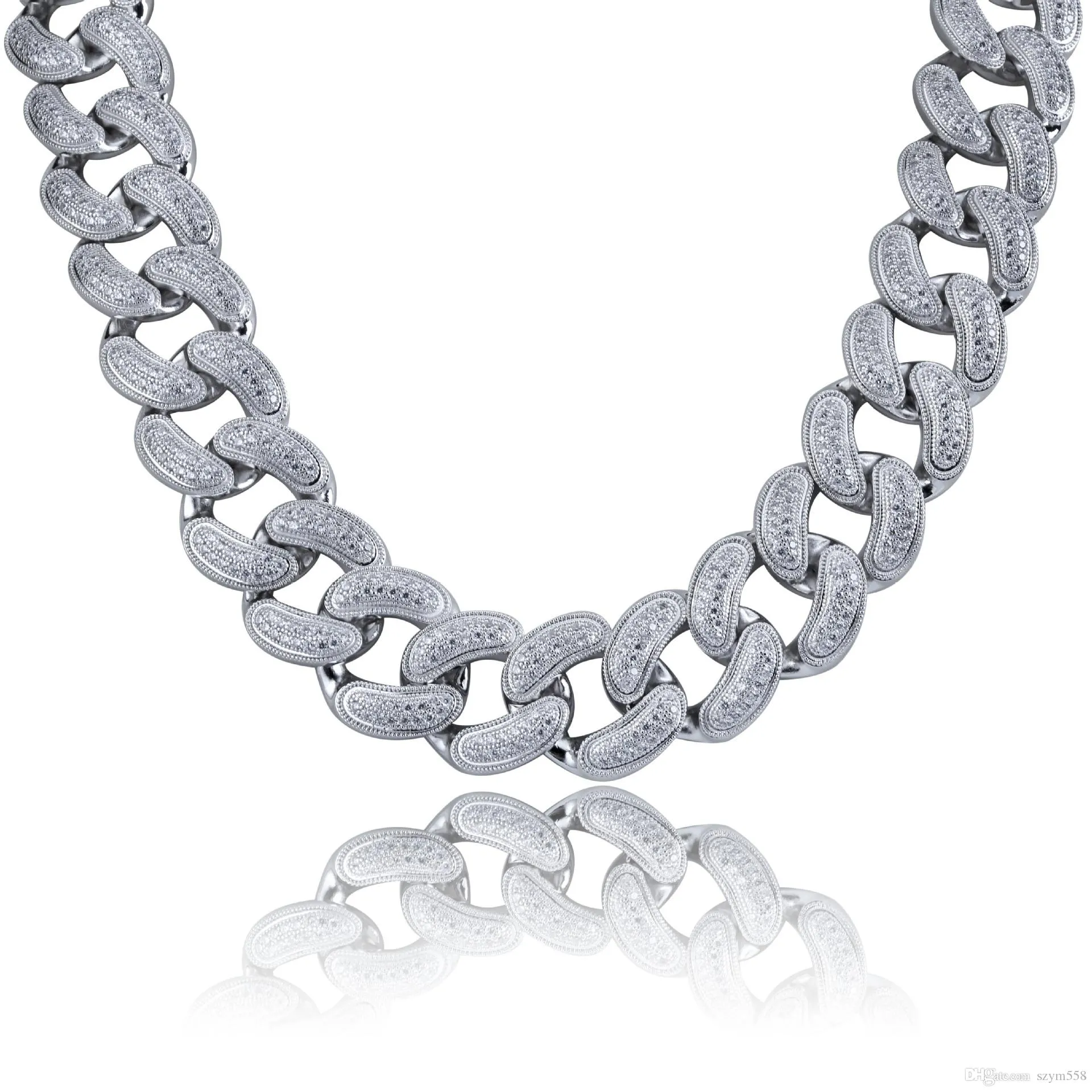 Cadenas heladas Hip Hop Collar de diamantes grandes Micro circonita cúbica Collar con colgante de cobre engastado con diamantes Chapado en oro de 18 k Cuba 231 k