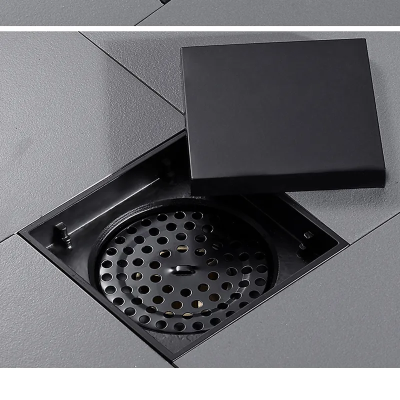 quyanre wanfan gappo matte black Anti-odor Floor Waste Grates Shower Drain Black Bathroom Floor Drain Tile Insert 100% Brass Bathroom Accessory2
