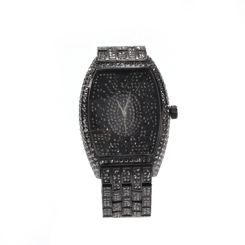 Neueste Hiphop-Stil Uhren Mode Diamant Big Weinfass Zifferblatt volle männliche Uhr Freizeit Schmuck Uhren346H