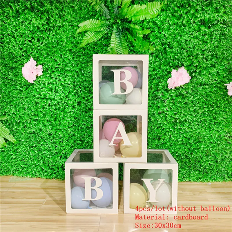 4st Clear Cardboard Cube Box Plastic Balloon Gift Box Baby Shower Paper Bag Party Favor Candy Dragee Cake Wedding Packaging2072