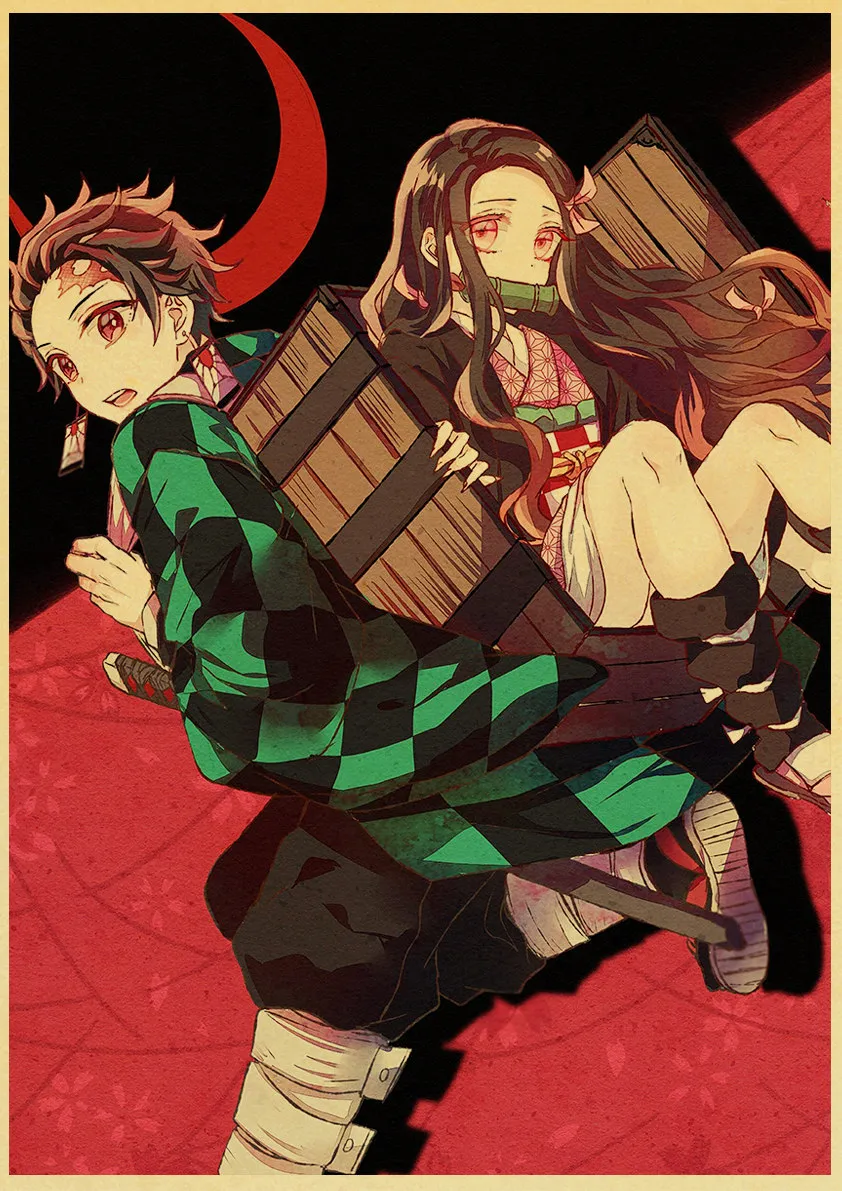 Kimetsu No Yaiba Tanjirou NezukoアニメポスターKraft Paper Vintage Poster