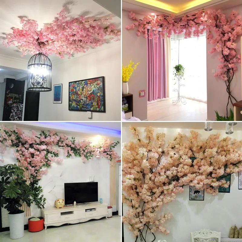 100 cm fleurs en soie longue pêche Sakura fleur artificielle rose décoration de mariage branche de fleur de cerisier pour la décoration intérieure mariage Arch12617