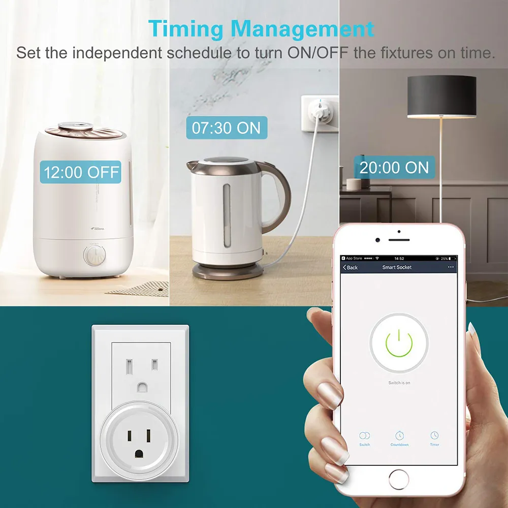 Mini US Wifi Plug Smart Timing Socket Presa wireless Controllo vocale Prese intelligenti Funziona con Alexa Google Home Tuya APP