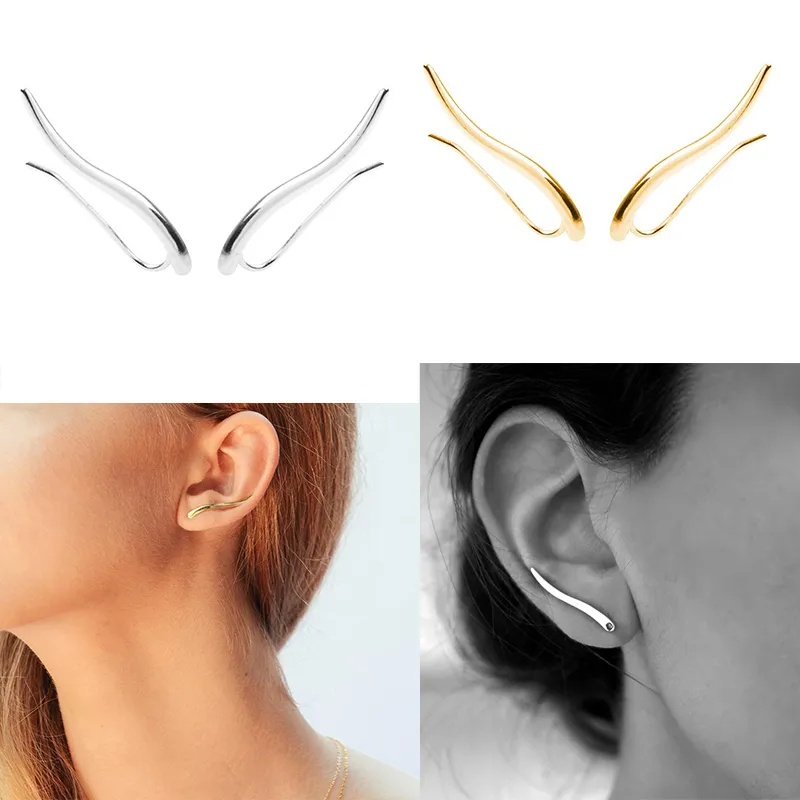 Roxi minimalistyczne 925 Srebrny wspinacz małe kolczyki stadninowe dla kobiet codzienna biżuteria prosta mankiet uszy długie uszy Crawler4678559