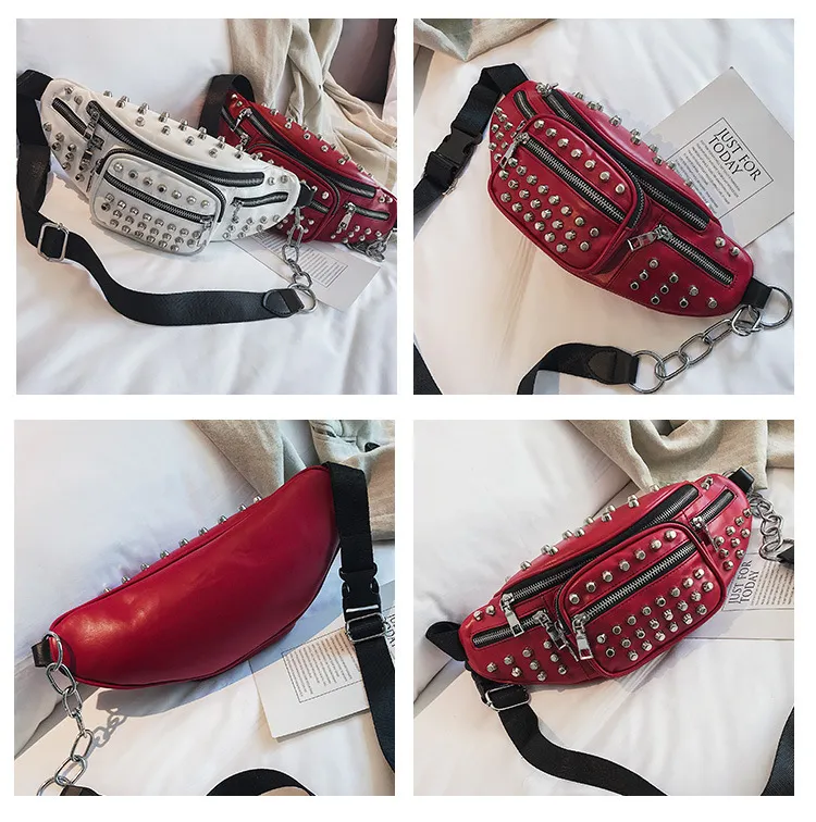Punk Style Rivets Waist Pack Luxury Designer Fanny Small Women Phone Pouch Belt Bag Purse MX200717