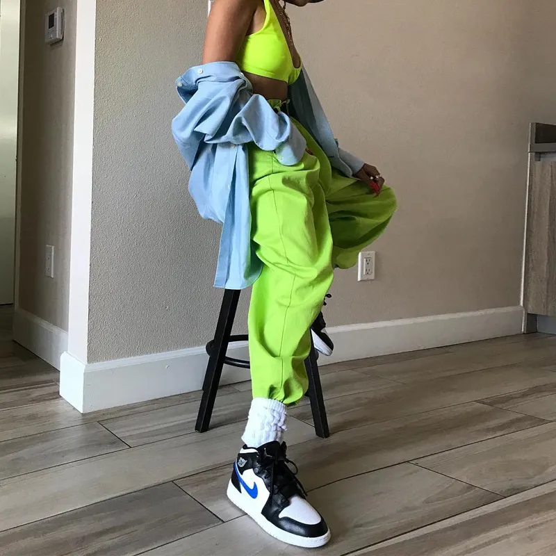 neon green women cargo pants streetwear (3) - 