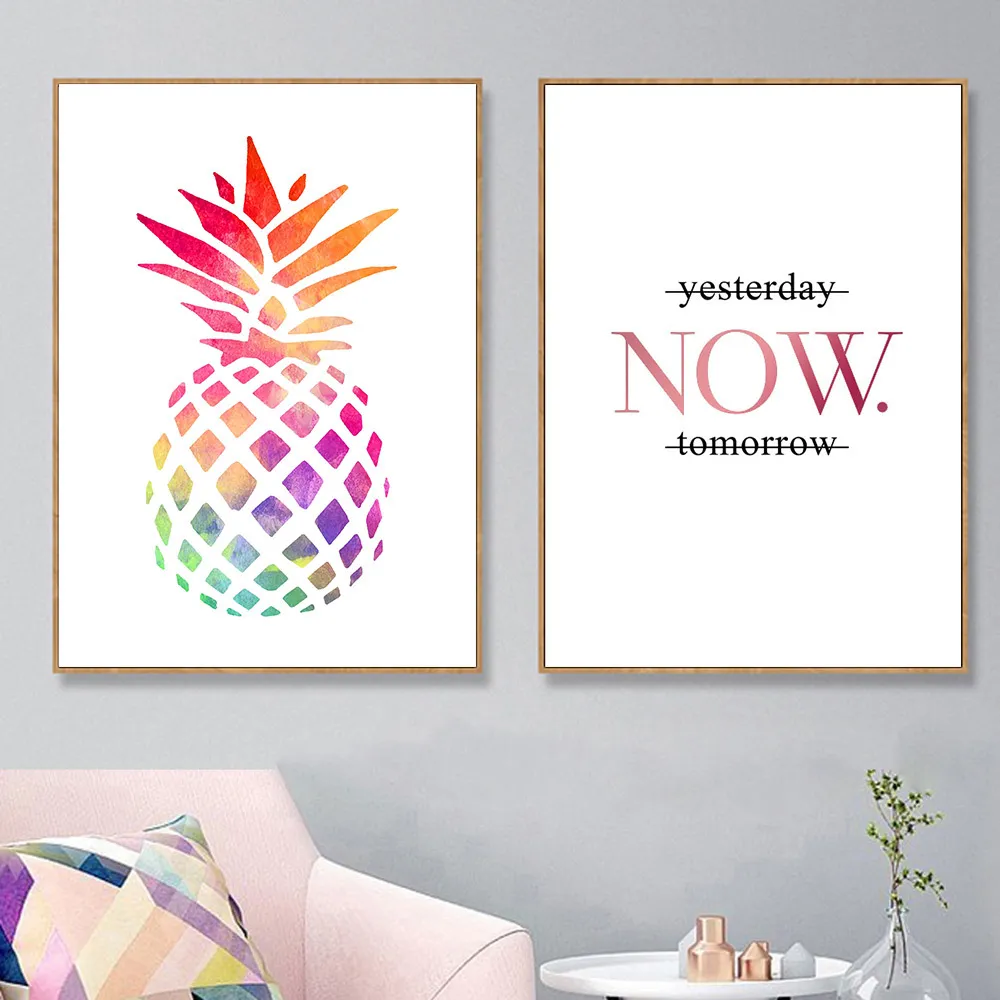 Poster minimalista Acquerello Ananas Poster e stampe Citazioni nordiche Wall Art Dipinti su tela soggiorno Senza cornice2746203