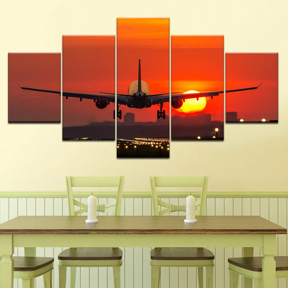 Modüler çerçeve tuval hd baskı resimleri duvar sanatı 5 parça uçak boyama uçağı oturma odası için poster ev dekorunu çıkarın 6131242