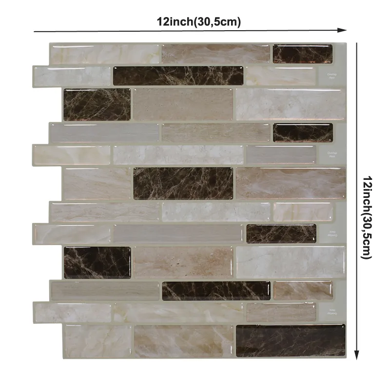 Mosaïque en marbre et carreaux muraux en marbre Auto-adhésif dosseret bricolage salle de bain de salle de bain mural autocollant brillant en vinyle 3D2416329