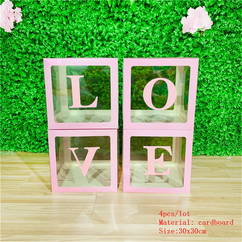 4st Clear Cardboard Cube Box Plastic Balloon Gift Box Baby Shower Paper Bag Party Favor Candy Dragee Cake Wedding Packaging2072