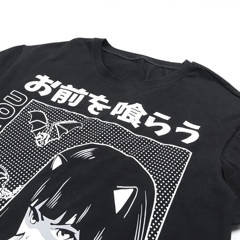 InsGoth Harajuku Loose Long T-shirts Mujeres Gothic Streetwear Oversize Black T-shirts Grunge Impreso Moda Mujer Vintage Tops MX200721