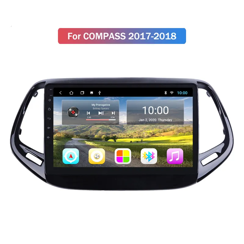 Android 10 Autoradio Video Jeep COMPASS 2017-2018 Gps Lettore Dvd Navigazione 9 Pollici Touch Screen Sistema Multimediale Fotocamera OBD