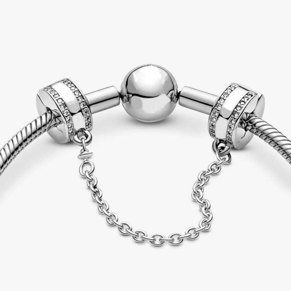 100 % 925 Sterling Silber Logo-Sicherheitsketten-Clip-Charms passen zu originalen europäischen Charm-Armbändern, Mode, Damen, Hochzeitsschmuck, Accessor314S