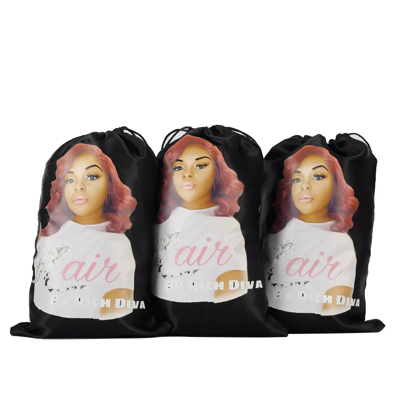 Custom Logo Wig Set Virgin Hair Bundle Packaging satin mask Satin Bags Hang Tag Bundle Wraps Bonnets Headband273B