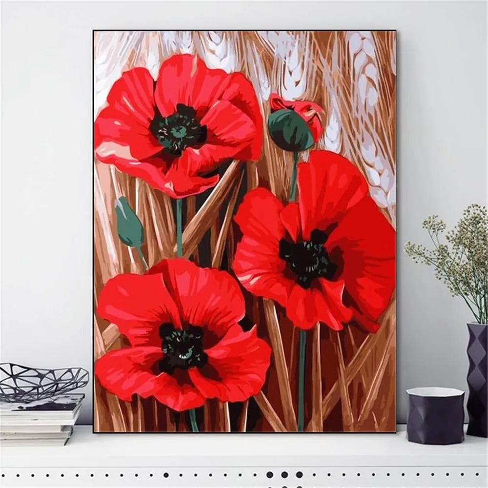 HUACAN Pittura fai-da-te con i numeri Dipinti dipinti a mano di fiori Fiori Arte Disegno su tela Immagini con numeri Kit Home Decor7005006