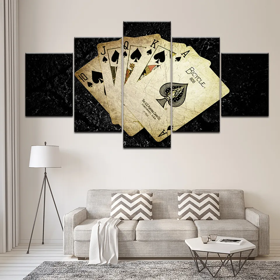 5 paneles de tarjetas, imágenes de juegos de póquer, impresiones artísticas de pared en lienzo, carteles e impresiones de arte Pop moderno para decoración de habitaciones, Artwork4608744