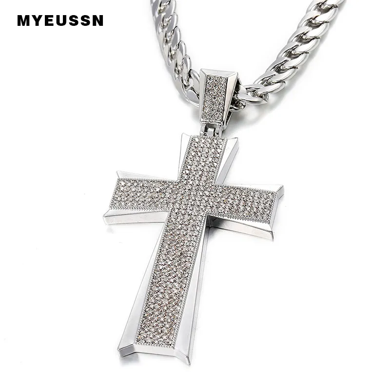 Hip Hop Sieraden Grote Kruis Hanger Iced Out Shining Crystal Mode Bling Bling Cross Mannen Ketting Ketting Jewelry1320c