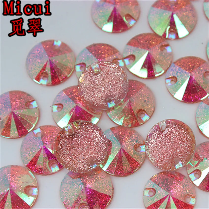 Micui 100 PZ 16mm Rotondo AB Colore Resina Strass Pietre Di Cristallo Perline Flatback Da Cucire Con 2 Fori Abito Indumento ZZ697237g