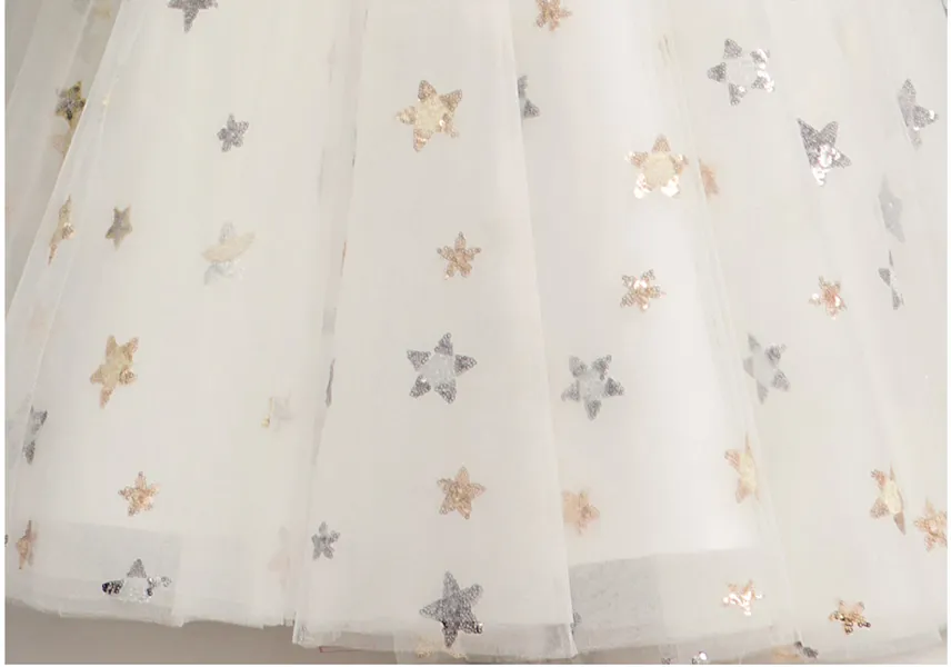 Härlig elfenbensstjärna tyllband golvblommor flicka klänningar flickors tävlingsklänningar semesterfest födelsedagsklänning anpassad storlek 2-142446