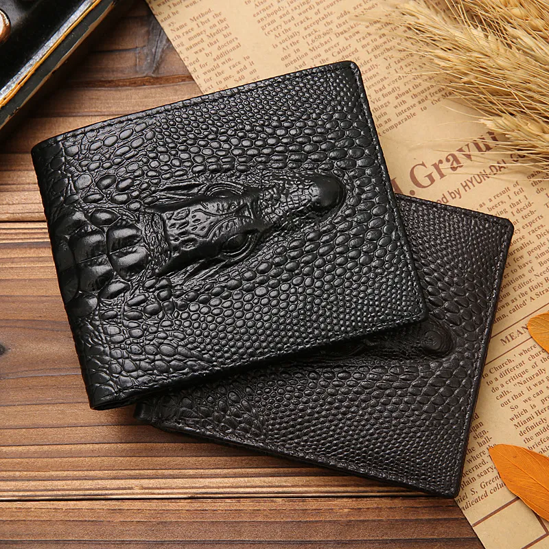 Borsa bifold corta moda di alta qualità 3d pelle di coccodrillo nero marrone uomo portafogli firmati in vera pelle229S335O