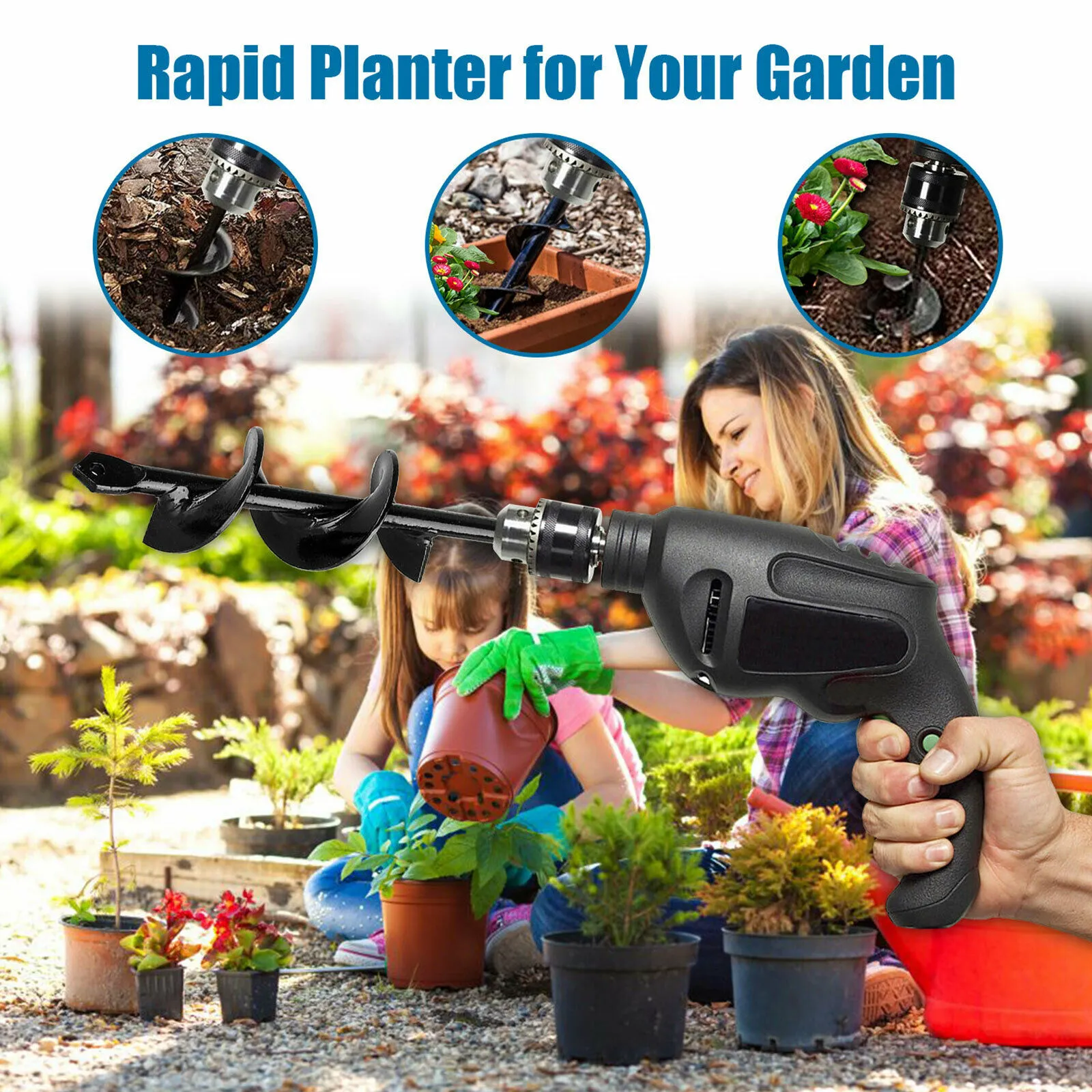 18 '' Planting Auger Spiral Hole Borr För Garden Yard Earth Bulb Planter Hand Elektrisk Twist Drill Garden Vegetabilisk Loosening Borr