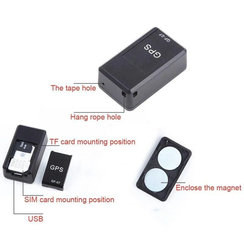 Mini GPS-spårare för barn GF-07 GPS Magnetisk SOS-spårningsenheter för fordon Bil Barnplatsspårare Lokaliseringssystem Behöver SIM-kort TF