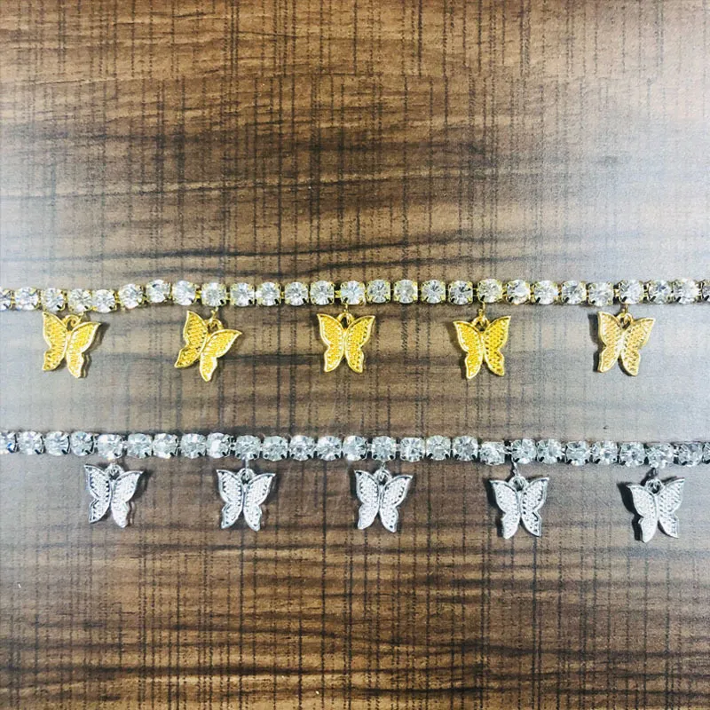 Stonefans or papillon Tennis cheville strass bijoux pour femmes cristal papillon pendentif cheville plage pied chaîne Bracelet T205232612