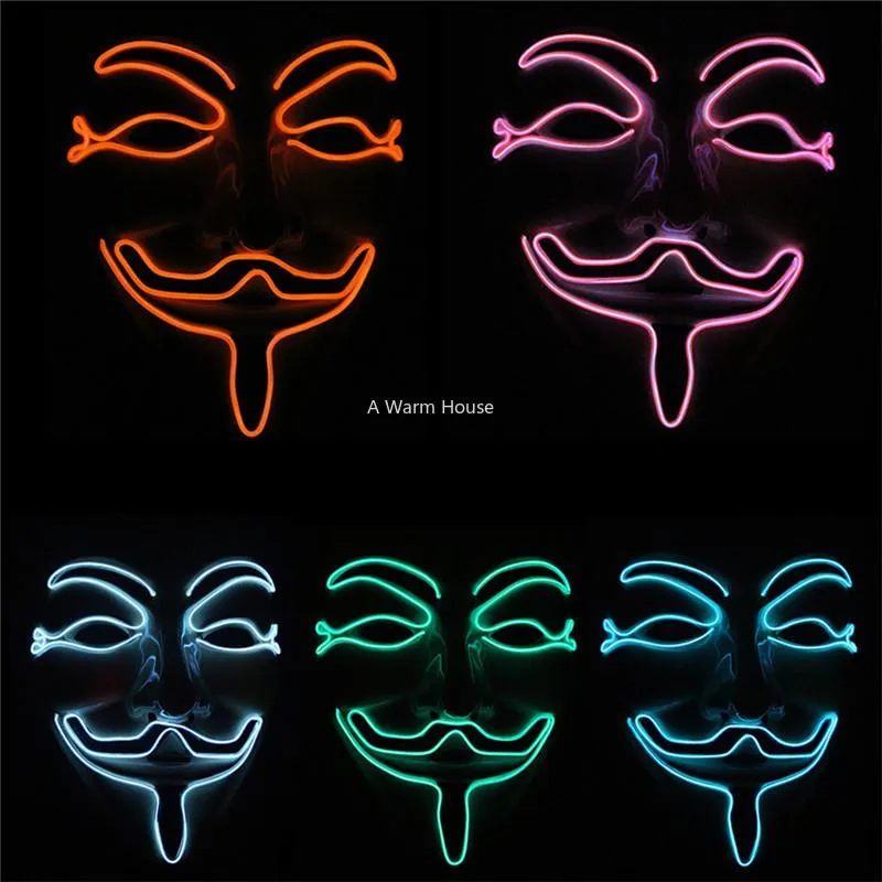 Neon Mask v for Vendetta Mascara LED Guy Fawkes Masque Masquerade Masks Party Mascara Halloween Glowing Masker Light Maska Scary2934