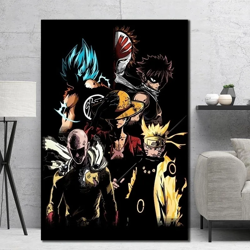 Goku Luffy japon Anime personnages de dessin animé affiche toile peinture affiches impressions mur Art photo enfants chambre décor Cuadros6758457
