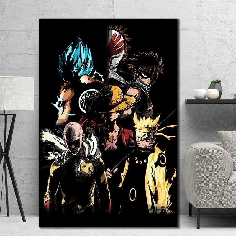 Goku Luffy Japonya Anime Karikatür Karakterler Poster Tuval Boyama Posterleri Duvar Sanatı Resim Çocuk Oda Dekor Cuadros6758457