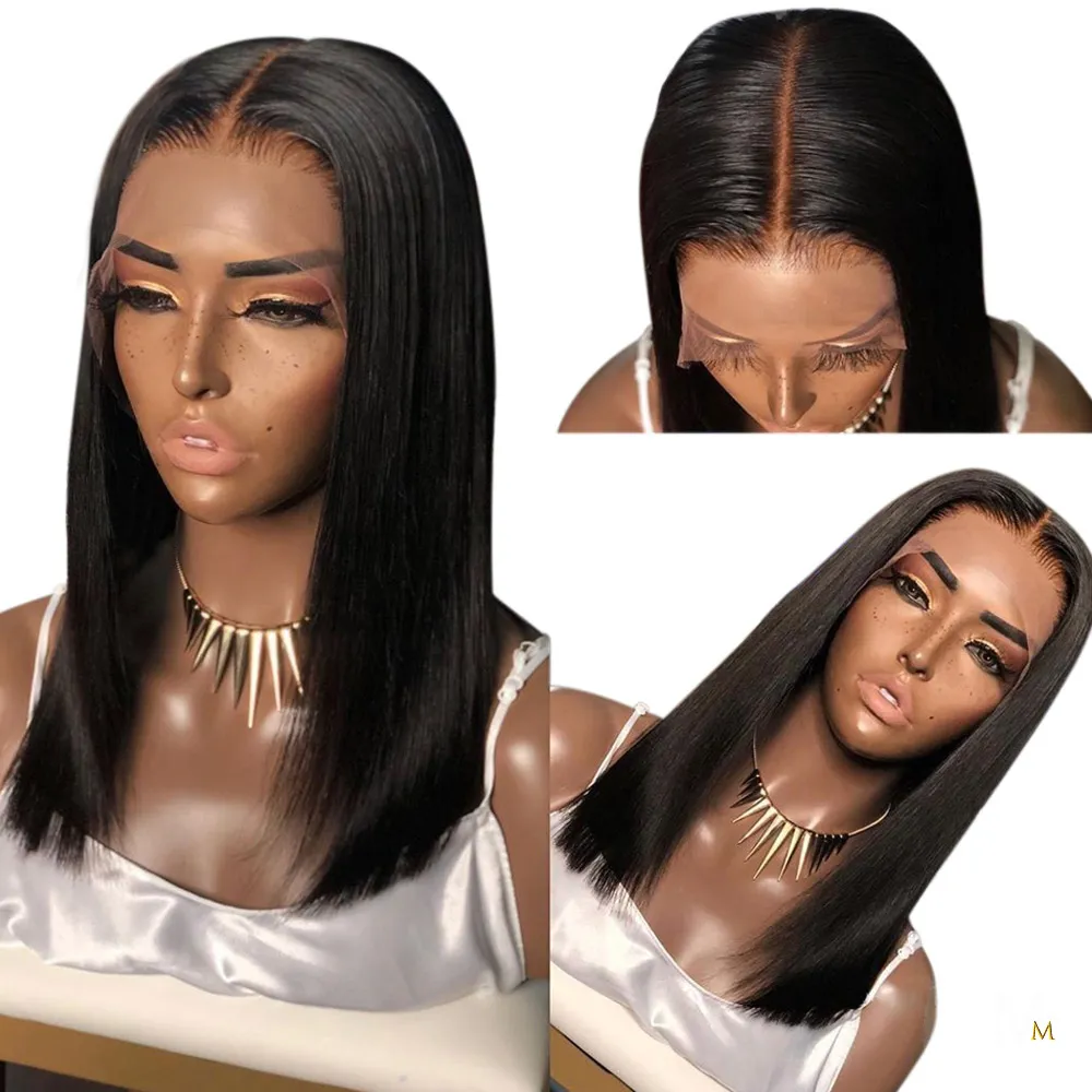 New 13x6 Straight Lace Front Human Hair Wigs For Black Women Short Bob Wig Brazilian Remy Hair Pre Plucked Baby Hair Middle Ratio3960967