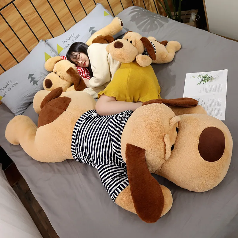 1 st 7090 cm jättestorlek mjuk liggande hund plysch leksaker fyllda djur sömn kudde kudde dockor för barn baby födelsedag xmas gåvor m1353314
