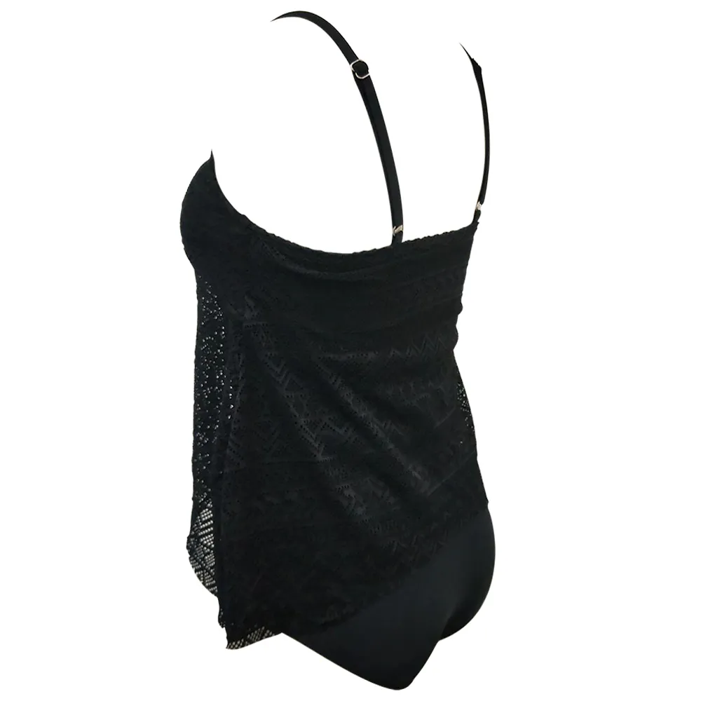 Kobiety Czarny Tankini Tummy Control Swimwear Tank Top Retro Drukowane Swimsuit z Boysorts Dwuczęściowy kostium kąpielowy T200708